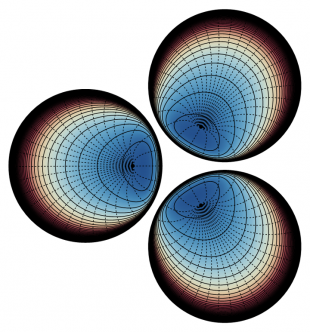 Scientific modelling illustration: Evaporating multiple droplets